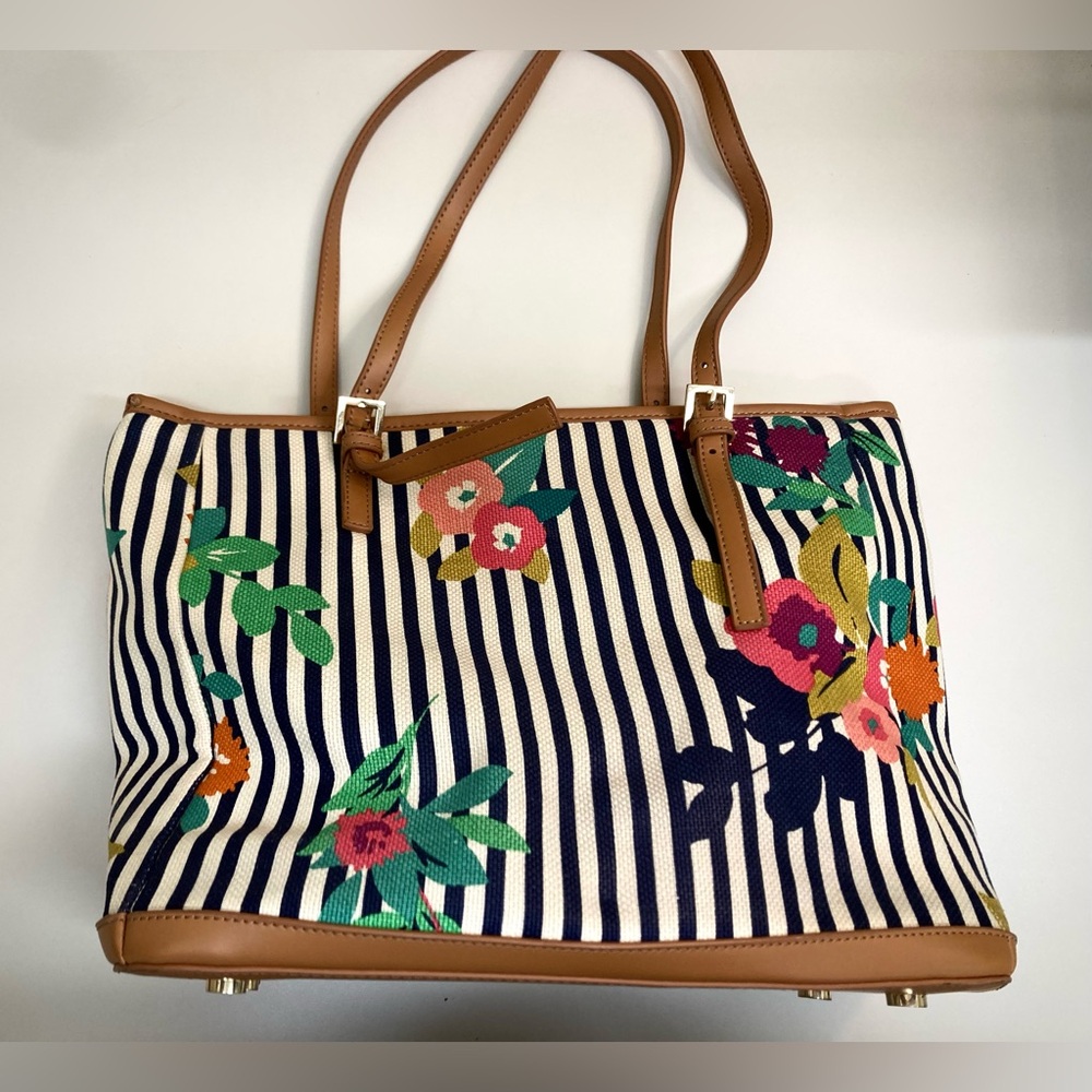Spartina 449 Navy Floral Stripe Tote - Picture 3 of 11